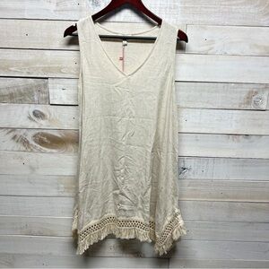 UMGEE Linen Blend Crochet Frayed Hem Sleeveless‎ Dress Size Small Boho New